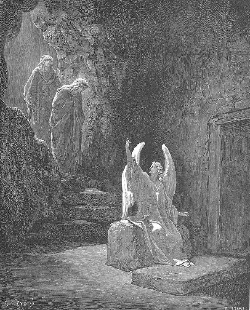 Anioł ogłasza kobietom noszącym mirrę o zmartwychwstaniu Chrystusa (Jan, rozdz. 20; Mat. rozdz. 28; Marek,...